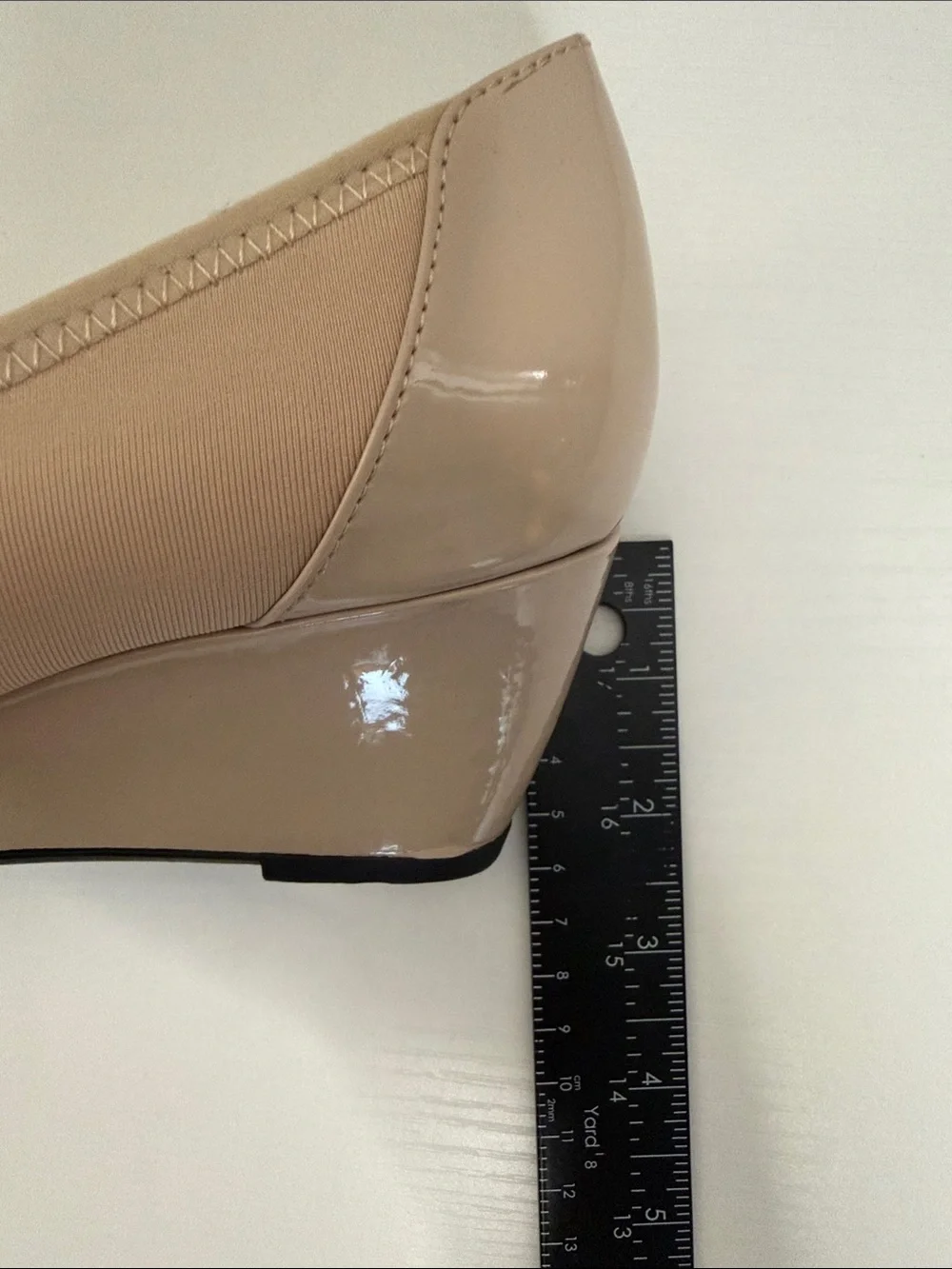 Life Stride Beige Patent Wedge Pumps